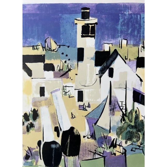 Printmaking Materials Mid-Century Modern Claude Schurr "Seaside Village" Signed Lithograph, Circa 1950 For Sale - Image 7 of 10