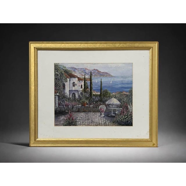 Framed Mediterranean Coastal Villa Landscape Artwork For Sale - Image 4 of 4