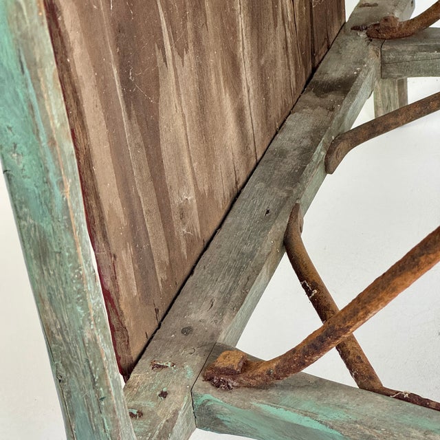 Rare & Marvelous 19th Century Primitive Hand Hewed & Forged Wood & Iron Sled, in Green & Red For Sale - Image 16 of 16