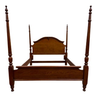 Vintage Convertible Queen or Full Size Colonial Revival Oak Four Poster Bed For Sale
