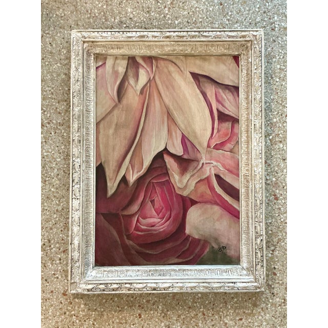 Late 20th Century Vintage Boho Original Floral Oil Painting on Canvas For Sale - Image 5 of 7