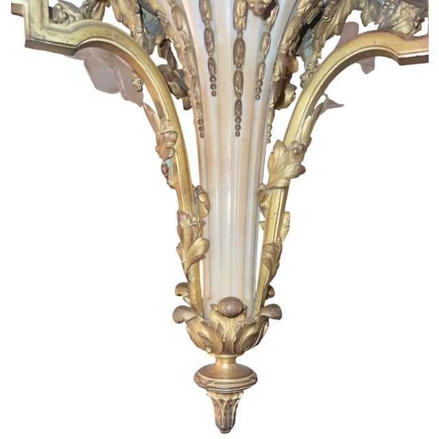 French French 19th-C Bronze Chandelier With Marble Body, Wedgwood Plaque & Glass Shades For Sale - Image 3 of 7