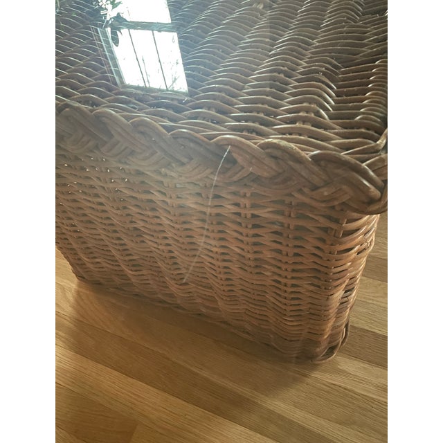Large Wicker & Glass Coffee Table – 42" Square Coastal Rattan Base With Thick Glass Top For Sale - Image 9 of 11