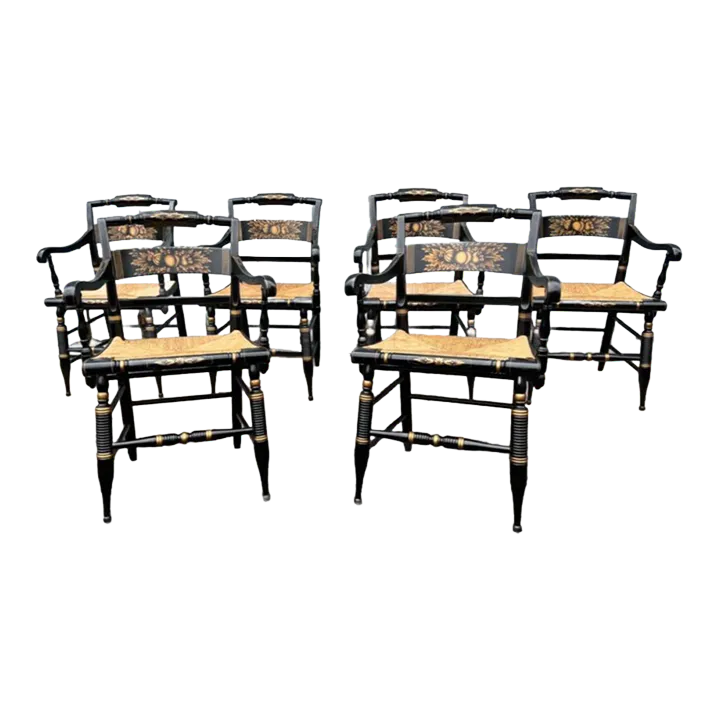 Set of Six Vintage L. Hitchcock Late Federal Style Grain-Painted