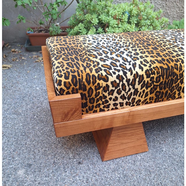 Bench with Pyramid Legs and Animalier Fabric from Artigianato Italiano, 2000s For Sale - Image 4 of 8