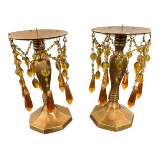 Brass and Amber Prism’s Candle Holders For Sale