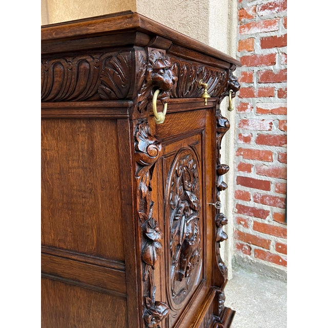 19th Century French Carved Oak Hunt Cabinet Confiturier Liquor Bar Black Forest Fox For Sale In Dallas - Image 6 of 13