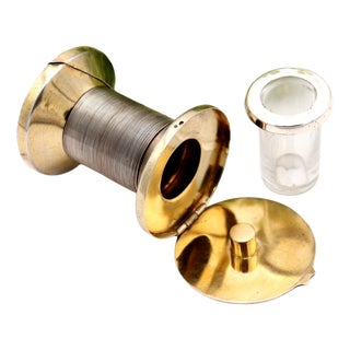 Silver Inkwell in the Shape of Spool of Thread with Glass Core For Sale
