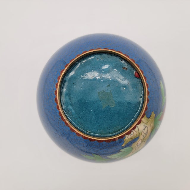 Large Blue Chinese Cloisonne Ginger Jar For Sale - Image 4 of 8
