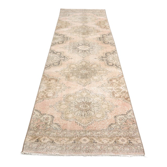 Mid 20th Century Muted Pink Turkish Runner Rug For Sale