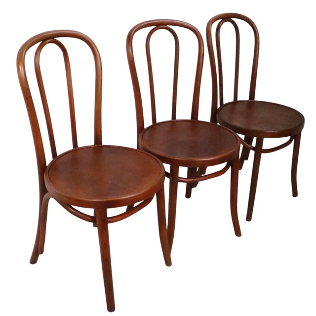 Industrial Early 20th Century Set of Four Vienna Secessionist Style Thonet Bentwood Cafe Bistro Dining Chairs For Sale - Image 3 of 13
