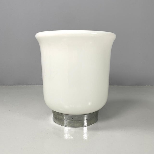 Metal Italian Modern Round Table Lamp with Curved Profiles Metal and White Glass, 1970s For Sale - Image 7 of 18