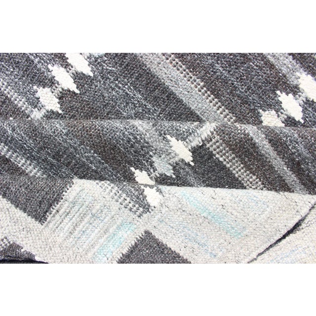 Modern Scandinavian Flat-Weave Rug With Geometric Design in Gray Tones For Sale - Image 11 of 13