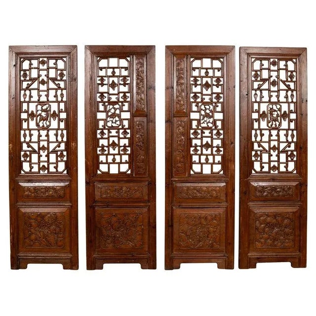 19th Century Carved Elm Screen Panels with Fretwork, Foliage and Floral Motifs - Set of 4 For Sale - Image 13 of 13