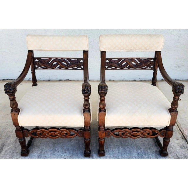 Mid 20th Century Chinoiserie Foo Dog Armchairs Pair Mid Century For Sale - Image 5 of 18