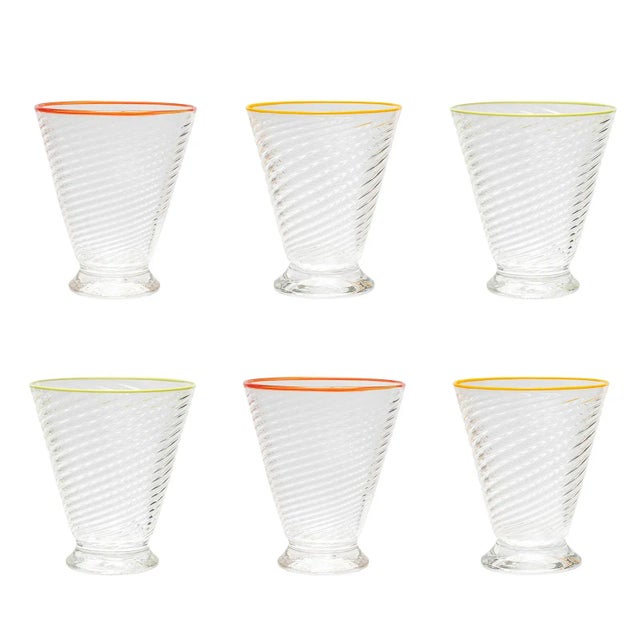 Celerie Kemble Glassware for Chairish Footed Twist Glasses in Assorted Colors with Multicolor Rim, Set of 6 For Sale In Greenville, SC - Image 6 of 6