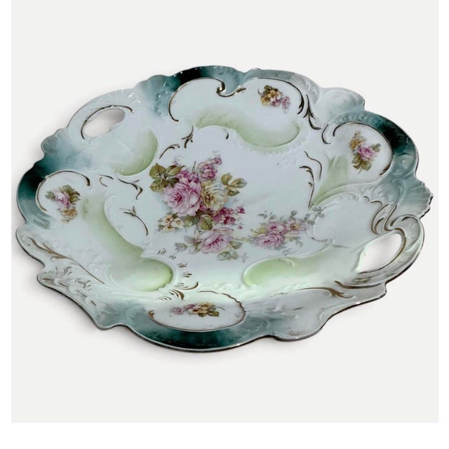 Antique Rs Prussia Pink Roses Porcelain Celery Dish 10.5" For Sale - Image 4 of 4