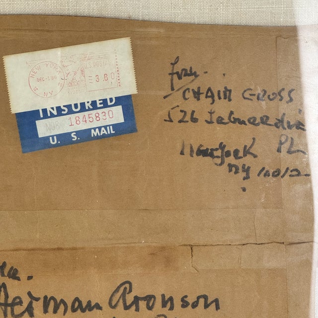 American Salvaged Framed Chaim Gross Shipping Parcel Label With Personal Note on Back, Ephemera For Sale - Image 3 of 8