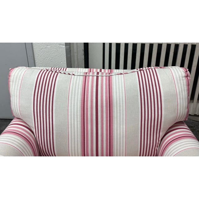 Traditional Striped Armchair + Ottoman For Sale - Image 9 of 12
