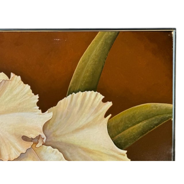 Contemporary 1960s Signed Oil on Canvas Cattleya Mendelii Orchids For Sale - Image 3 of 4