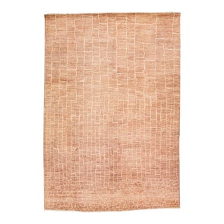 Modern Moroccan Style Light Brown Handmade Geometric Wool Rug For Sale