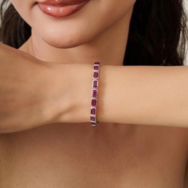 Ruby Octagon Cut Tennis Bracelet in 925 Sterling Silver For Sale - Image 10 of 10