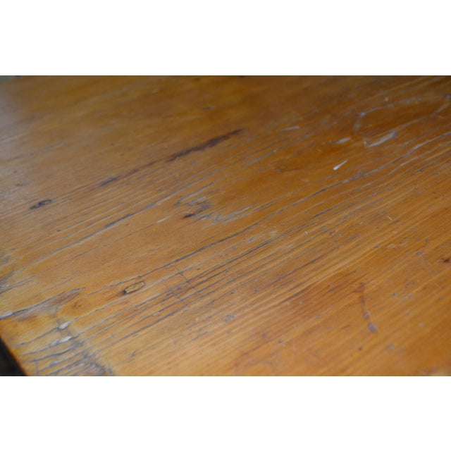 Antique Rustic Pine Work / Side Farmhouse Kitchen Table With Long Drawer For Sale - Image 16 of 18