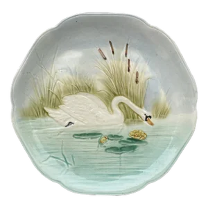 19th Century Majolica Swan Plate Choisy Le Roi