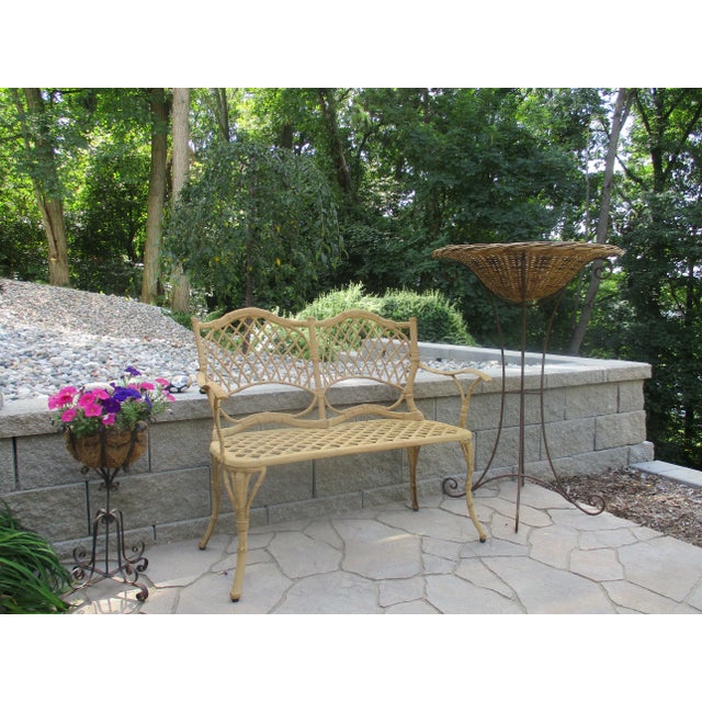 Tall Vintage Wrought Iron Metal and Wicker Rattan Plant Stand or Jardiniere For Sale - Image 4 of 13