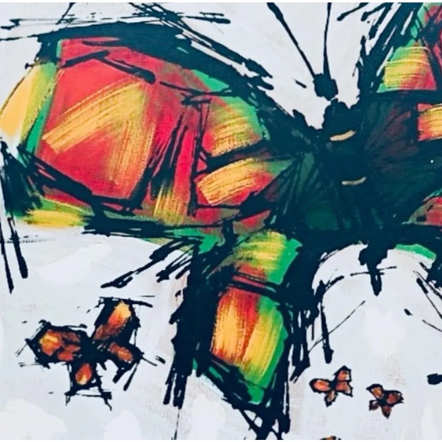 Mid-Century Modern Vintage Abstract Mid Century Modern Lee Reynolds Insp Oil Butterfly Painting Framed For Sale - Image 3 of 13