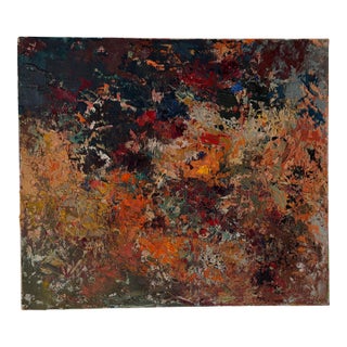 1960s Vintage Abstract Expressionist Oil on Canvas Painting – Unframed For Sale