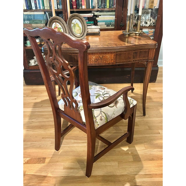 Wood Vintage Thomasville Chippendale Side Chairs With Botanical Linen Upholstery - A Pair For Sale - Image 7 of 12