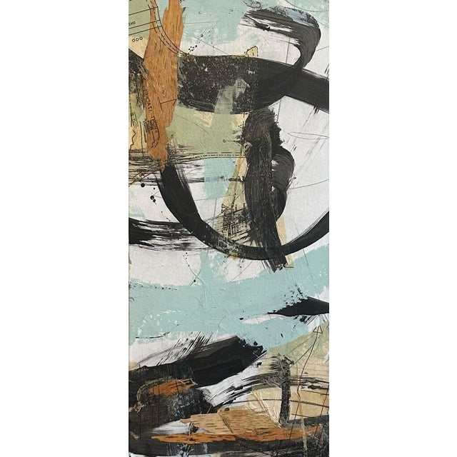 2020s Christiane Corcelle "Whispers of the Forest 4" Mixed Media on Canvas, Tall Narrow Abstract Painting in Pale Blue and Black, 2024 For Sale - Image 5 of 9