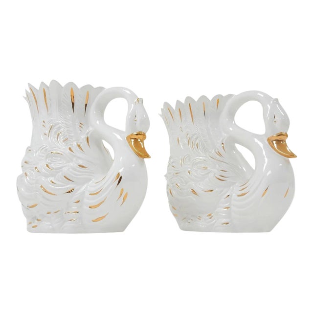 Vintage Venetian Life Size Swan Vessels by Bassano, Italy - A Pair For Sale