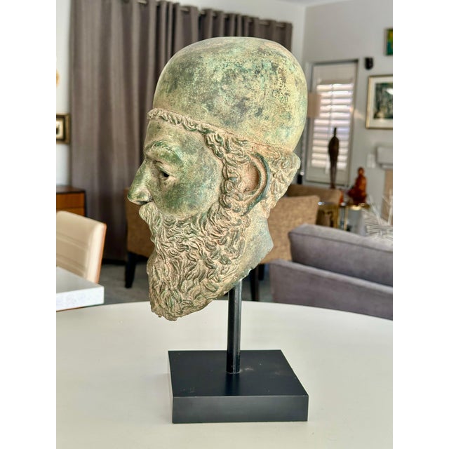 Metal Vintage Patinated Bronze Bust Greek Scholar For Sale - Image 7 of 17