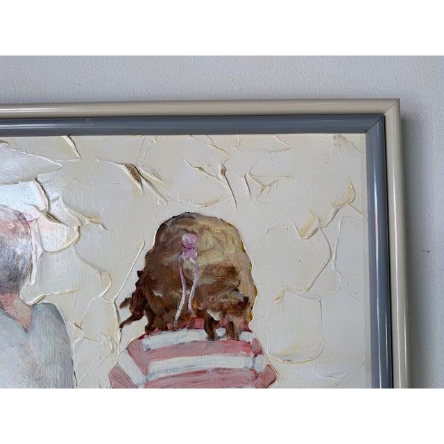 1980s Vintage Shallom Two Girls Impressionist Textured Oil on Board Painting, Framed For Sale In Miami - Image 6 of 12
