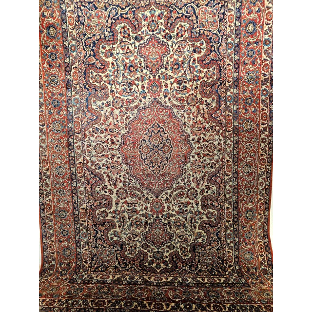 Vintage Persian Isfahan Rug, Hand-Knotted Wool, Floral Pattern, Ivory & Red, 8x12 For Sale - Image 16 of 18