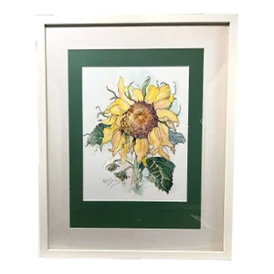 Vintage Sunflower Still Life Watercolor, California Artist., Signed
