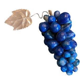 Late 20th Century Blue Semi-Precious Stone Grape Décor With Silver Plate Leaf For Sale