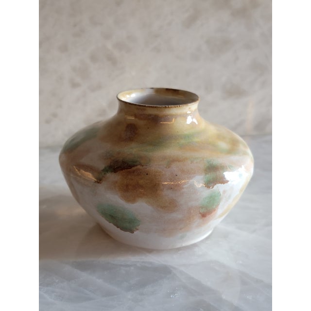 Tan Watercolor Glazed Ceramic Vase One-of-Kind by Ava Ceramics For Sale - Image 8 of 11