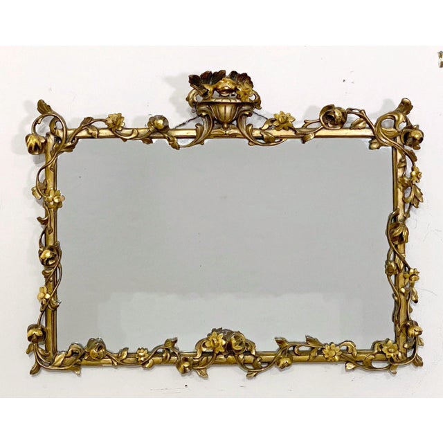 English Gilt Wall Mirror With Carved Floral Design (H 27 1/4 X W 35 1/2) For Sale - Image 10 of 12