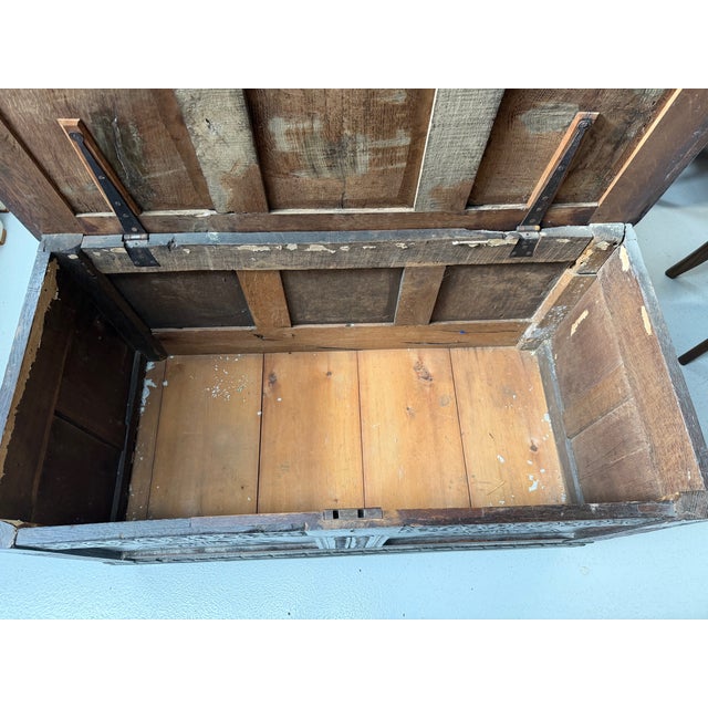 Vintage Carved Oak Coffer For Sale - Image 5 of 6