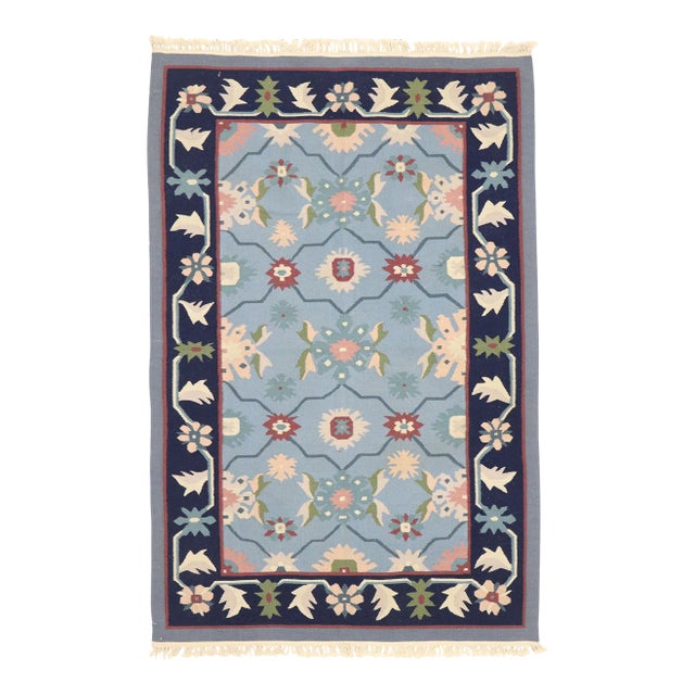 Vintage Romanian Floral Kilim Rug - 03'11 X 05'11 For Sale