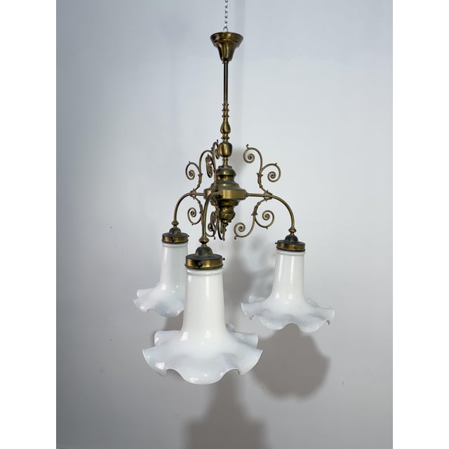 Three-Light Liberty Style Pendant Light in Opal Glass, 1960 For Sale - Image 11 of 18