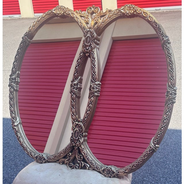 Hollywood Regency Vintage Hollywood Regency Style Double Oval Gilt Wall Mirror For Sale - Image 3 of 6