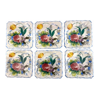 Vintage Italian Hand Painted Floral Dessert Plates With Scalloped Edges - Set of 6 For Sale