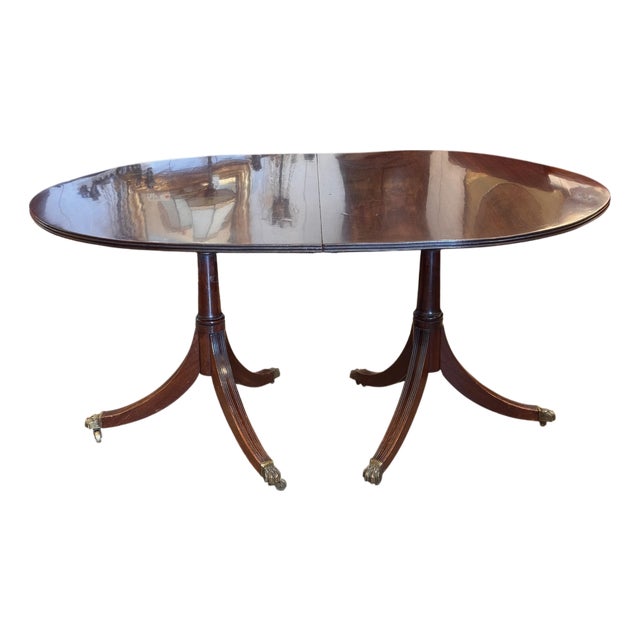 19th Century Duncan Phyfe Style Double Pedestal Mahogany Dining Table For Sale