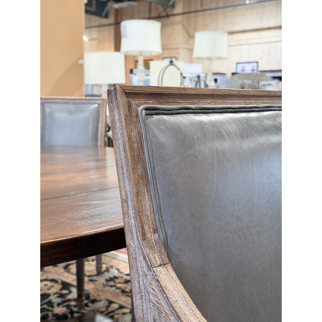 Set of 6 Restoration Hardware French Square Back Leather Dining Chairs For Sale - Image 9 of 12