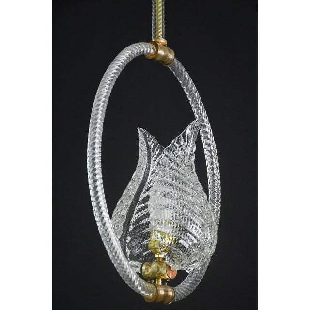 Transparent 1940s Charming Transparent Art Decò Barovier E Toso Pendant Light Murano Glass For Sale - Image 8 of 12