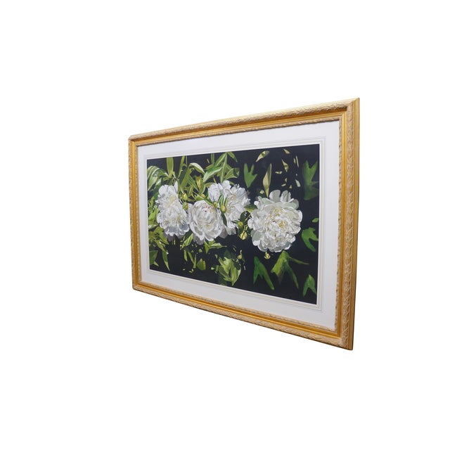 A very large and impressive vintage watercolor painting by Deborah Rubin, titled "Peonies". A striking botanical study...